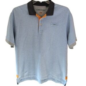 Orvis Heavy Cotton Blue Short Sleeve Polo Shirt Men's Large Golf Fishing